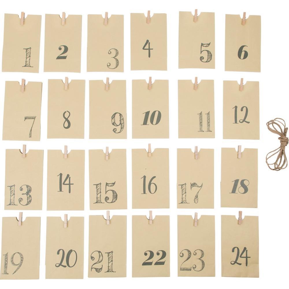 Joulukalenteri 24 kpl luonnollisia paperipusseja