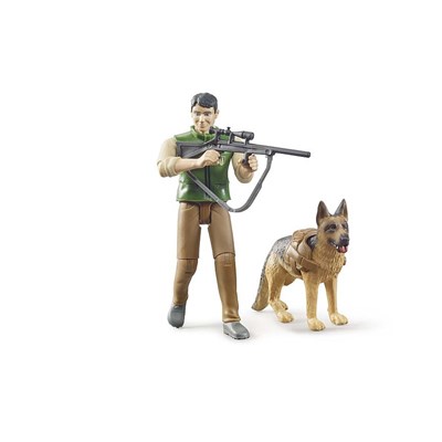 Forest ranger with dog and equipment